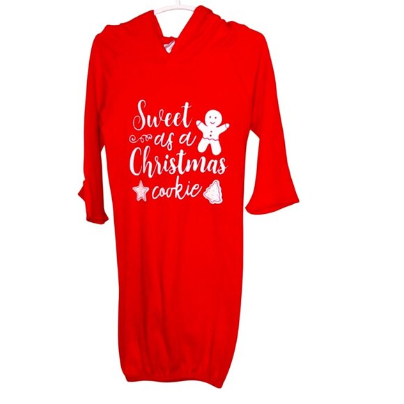 Red Infant Hooded Christmas Gown 3-6 Mos Monag 100% Cotton Sustainable Organic - Picture 1 of 7